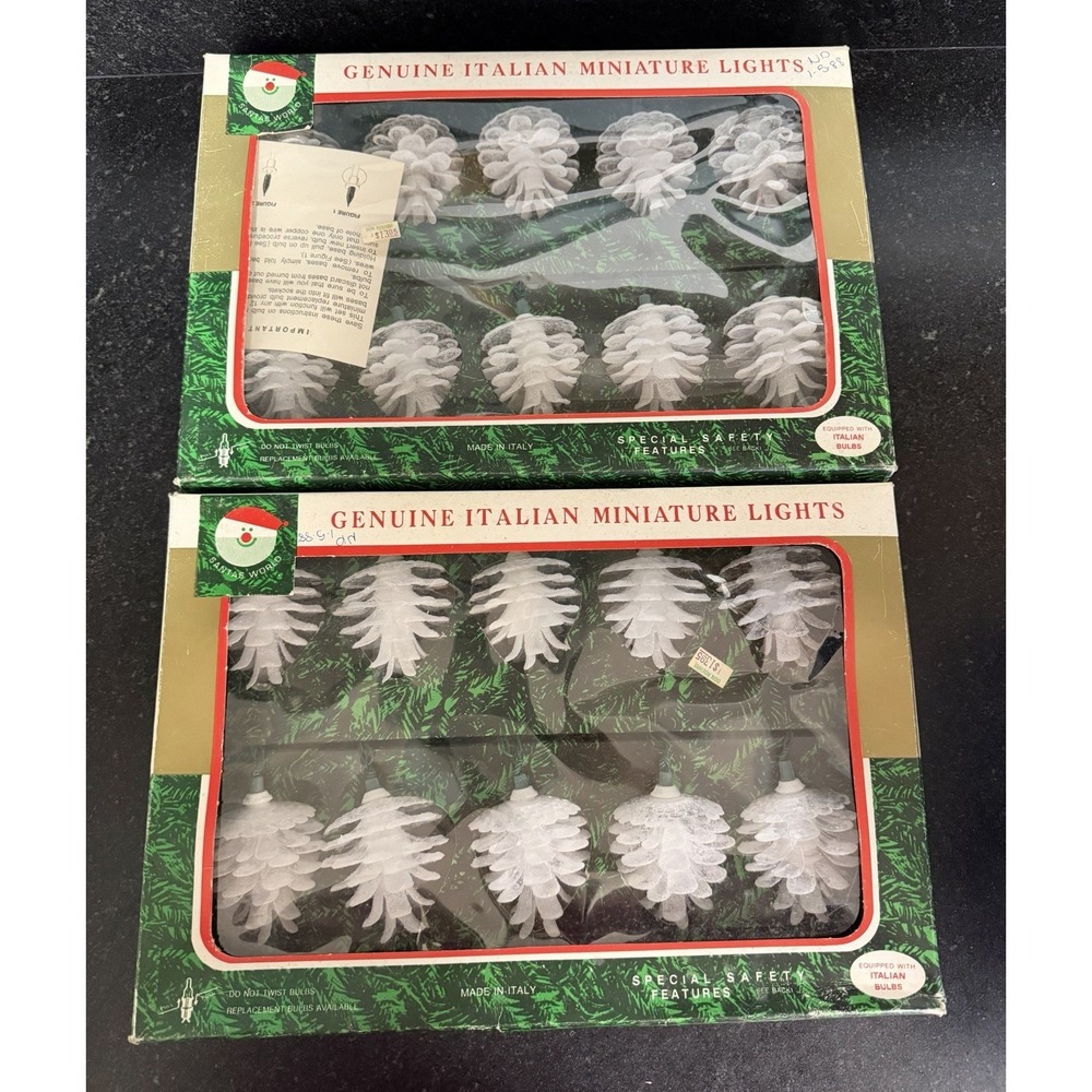 Vintage NOS Santa's World Italian Pine Cone Christmas Lights 2 Sets Tested Works